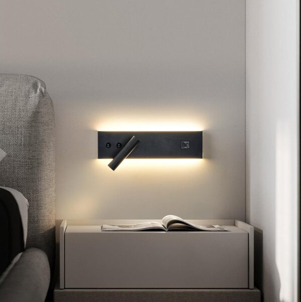 Brilagi-LED Nástěnné bodové svítidlo s USB portem NOCTIS LED/3W/230V+LED/9W čer
