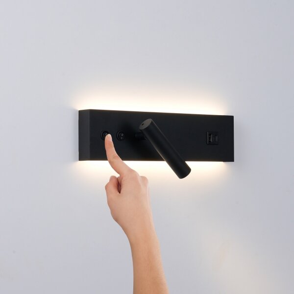 Brilagi-LED Nástěnné bodové svítidlo s USB portem NOCTIS LED/3W/230V+LED/9W čer