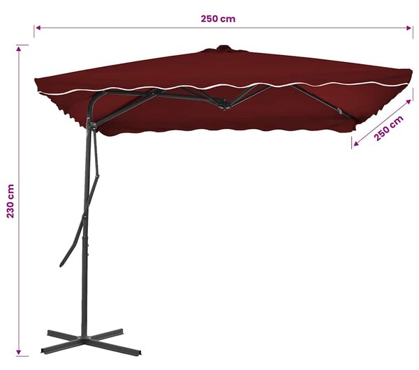 Zahradní slunečník s ocelovou tyčí bordó 250 x 250 x 230 cm 312514