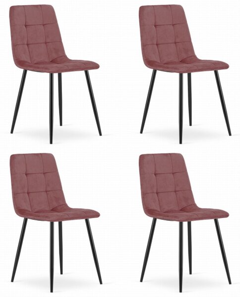 Set čtyř jídelních židlí KARA sametové růžové / černé nohy (4ks)