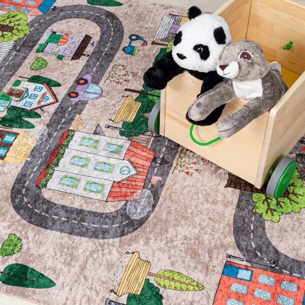 Makro Abra Dětský kusový koberec vhodný k praní BAMBINO 34600 Uličky Město protiskluzový krémový béžový Rozměr: 80x150 cm