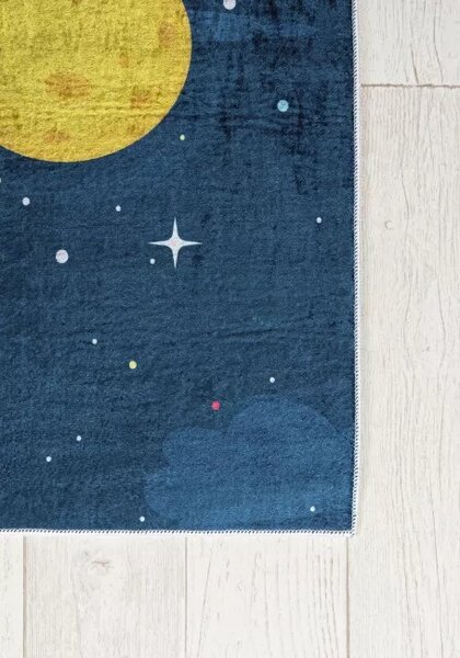 Makro Abra Dětský kusový koberec vhodný k praní BAMBINO 42810 Vesmír Raketa Kosmonaut Děti modrý protiskluzový žlutý Rozměr: 80x150 cm