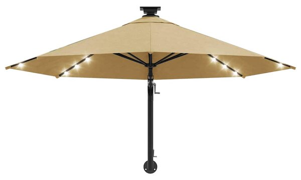Nástěnný zahradní slunečník s LED 300 cm taupe 312525