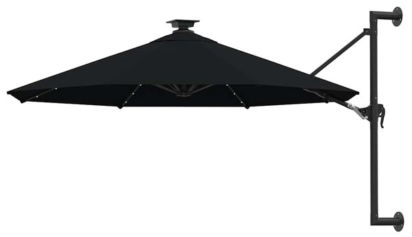 Nástěnný zahradní slunečník s LED 300 cm černý 312528