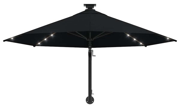 Nástěnný zahradní slunečník s LED 300 cm černý 312528