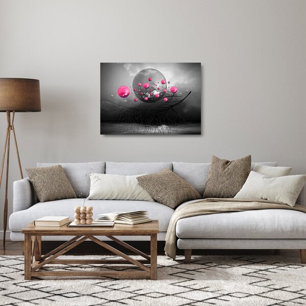 Skleněný obraz růžových abstraktních koulí (70x50 cm)