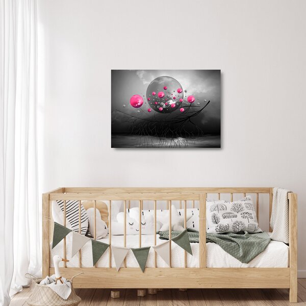 Skleněný obraz růžových abstraktních koulí (70x50 cm)
