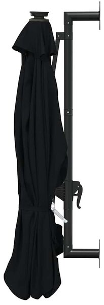 Nástěnný zahradní slunečník s LED 300 cm černý 312528