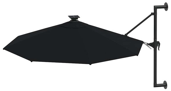 Nástěnný zahradní slunečník s LED 300 cm černý 312528