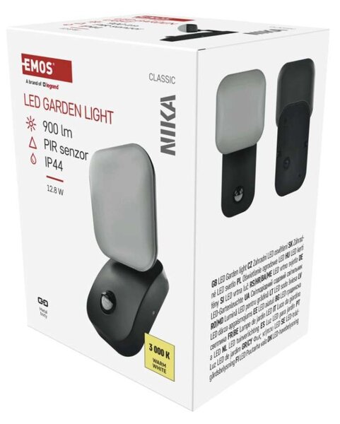 EMOS LED zahradní nástěnné svítidlo s čidlem soumraku NIKA, 12 × 12 × 20 cm, 12,8 W, teplá bílá 1554112001