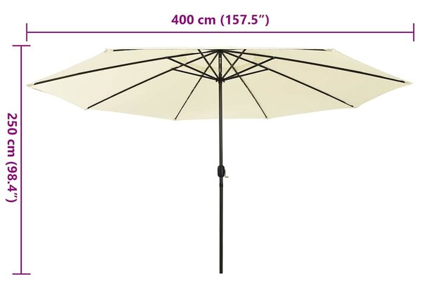 Zahradní slunečník s LED osvětlením 400 cm pískový 312530