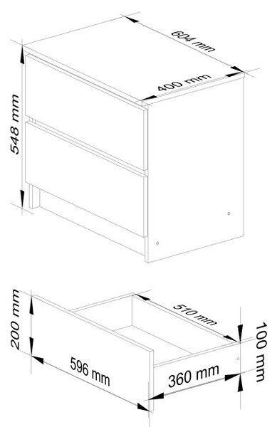 Noční stolek K60 2SZ CLP metalický, lesk