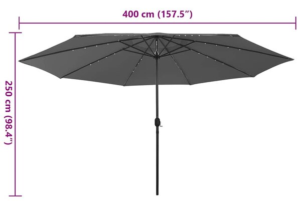 Zahradní slunečník s LED osvětlením 400 cm antracitový 312532