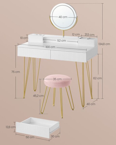 Toaletní stolek se zrcadlem a taburetkou RVT619W01