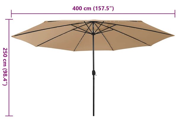 Zahradní slunečník s LED osvětlením 400 cm taupe 312533