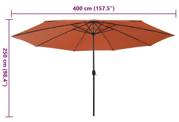 Zahradní slunečník s LED osvětlením 400 cm terakotový 312535