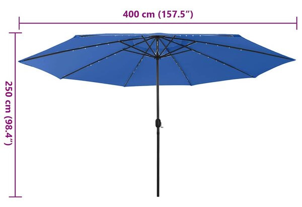 Zahradní slunečník s LED osvětlením 400 cm azurově modrý 312537