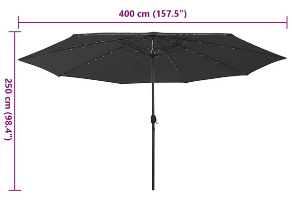 Zahradní slunečník s LED osvětlením 400 cm černý 312536