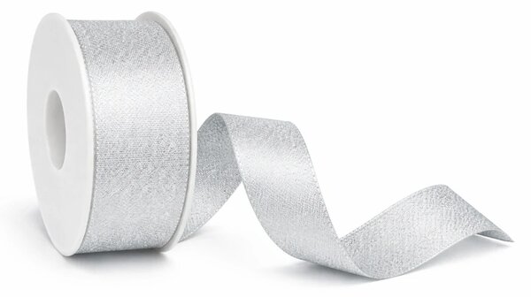 Stuha taftová HIGH SOCIETY Silver Glam stříbrná matná 40mm x 3m (10,-Kč/m)