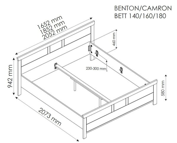 POSTEL, 140/200 cm tmavě šedá, dub artisan Hom`in - Jednolůžkové postele