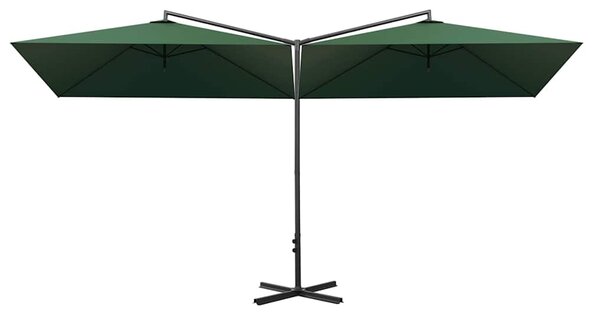 Dvojitý zahradní slunečník s ocelovou tyčí zelený 600 x 300 cm 312554