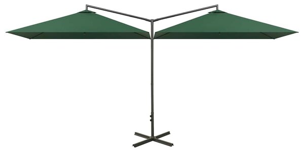 Dvojitý zahradní slunečník s ocelovou tyčí zelený 600 x 300 cm 312554