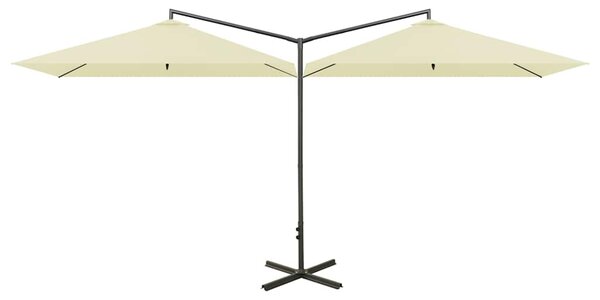 Dvojitý zahradní slunečník s ocelovou tyčí pískový 600 x 300 cm 312555