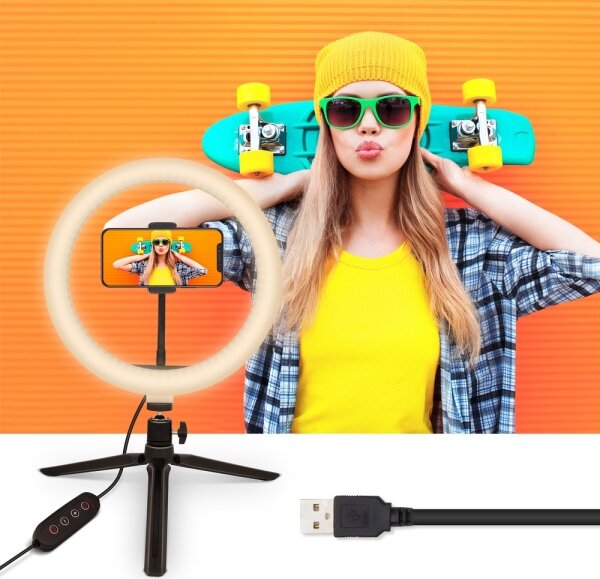 Yenkee-LED RGB Stmívatelná lampa se stativem a držákem pro vlogování LED/5V + DO