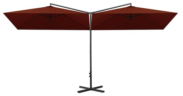 Dvojitý zahradní slunečník s ocelovou tyčí terakota 600x300 cm 312559