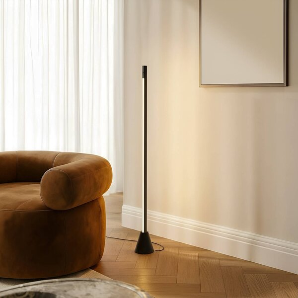 Lucande Stojací lampa LED Linija, černá, výška 110 cm, senzor, stmívatelný, Černá, Obývací pokoj / jídelna, Hliník, Moderní