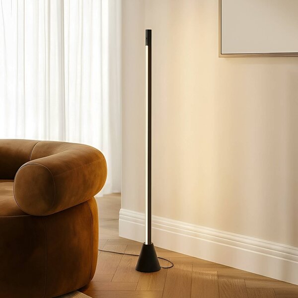 Lucande Stojací lampa LED Linija, černá, výška 110 cm, senzor, stmívatelný, Černá, Obývací pokoj / jídelna, Hliník, Moderní