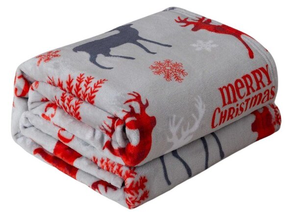 Vánoční mikroplyšová deka MERRY CHRISTMAS DEER šedá Rozměr: 200 x 220 cm