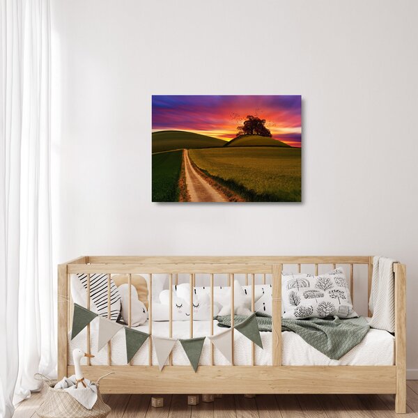 Skleněný obraz pole se západem slunce (70x50 cm)