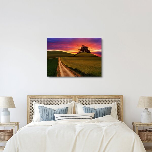 Skleněný obraz pole se západem slunce (70x50 cm)