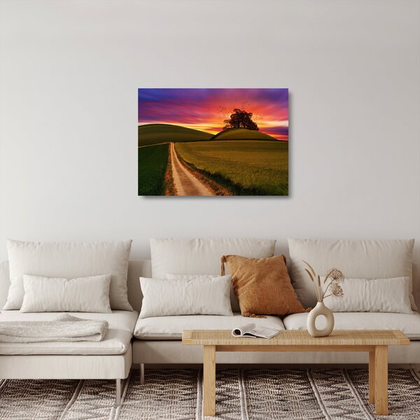 Skleněný obraz pole se západem slunce (70x50 cm)