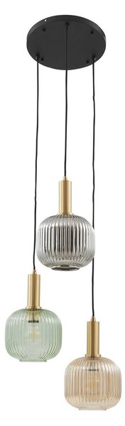 Lindby Doroteo závěsné svítidlo, 3 světla, zelená/jantarová/šedá, sklo, stmívatelný, Vícebarevná, Obývací pokoj / jídelna, Sklo, Vintage