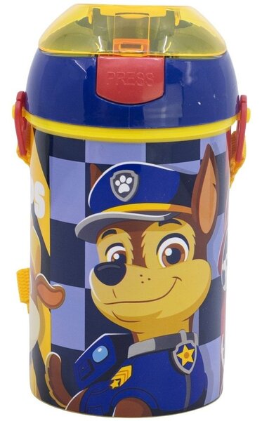Plastová láhev na pití s brčkem, víčkem a popruhem Tlapková patrola - Paw Patrol - motiv Rescue Pups - 450 ml