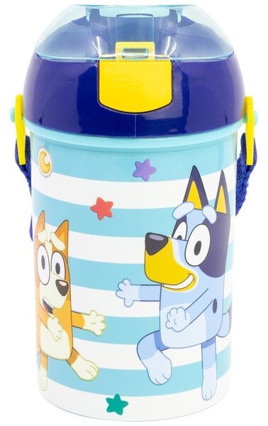 Plastová láhev na pití s brčkem, víčkem a popruhem Bluey - BPA Free - 450 ml