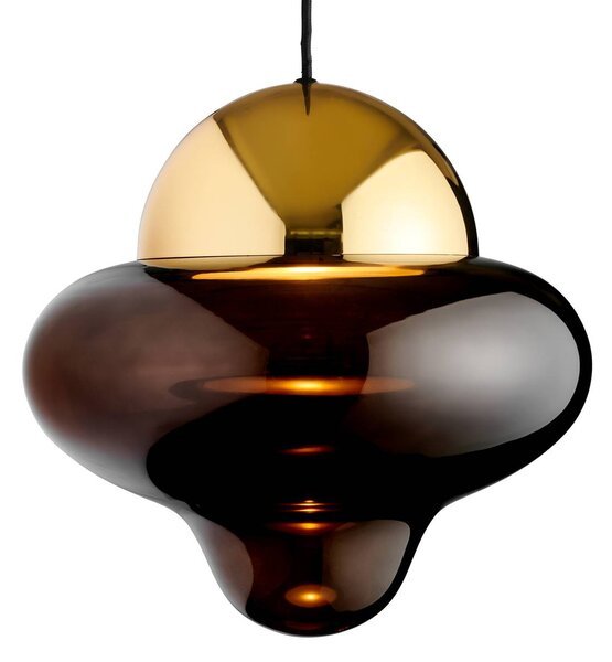 Závěsné svítidlo LED Nutty XL, hnědá / zlatá barva, Ø 30 cm, sklo