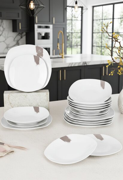 Jídelní sada talířů 18 ks Taupe Collection bílá-šedá