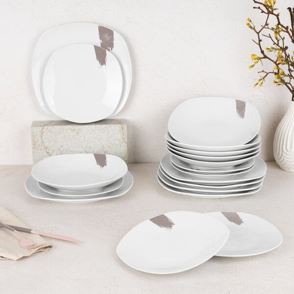 Jídelní sada talířů 18 ks Taupe Collection bílá-šedá