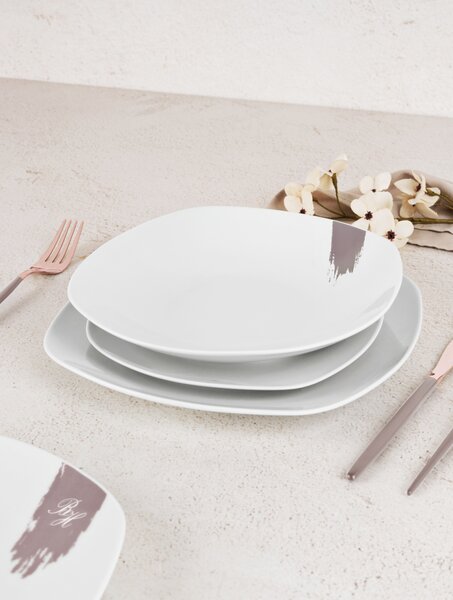 Jídelní sada talířů 18 ks Taupe Collection bílá-šedá