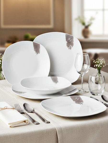 Jídelní sada talířů 18 ks Taupe Collection bílá-šedá