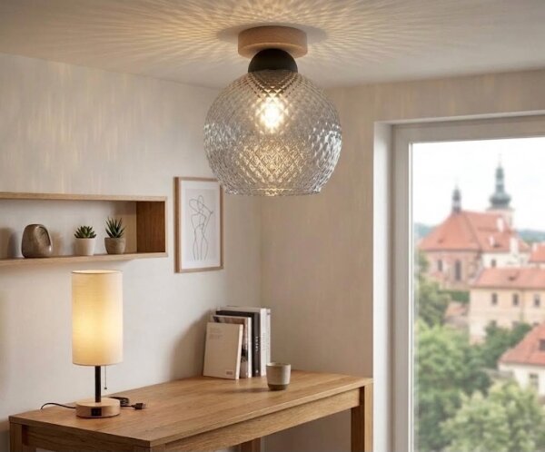BRILAGI - LED Stropní svítidlo R GLASS 1xE27/60W/230V pr. 25 cm dub/kouř šedá