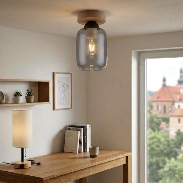 BRILAGI - LED Stropní svítidlo R GLASS 1xE27/60W/230V pr. 14 cm dub/kouř šedá
