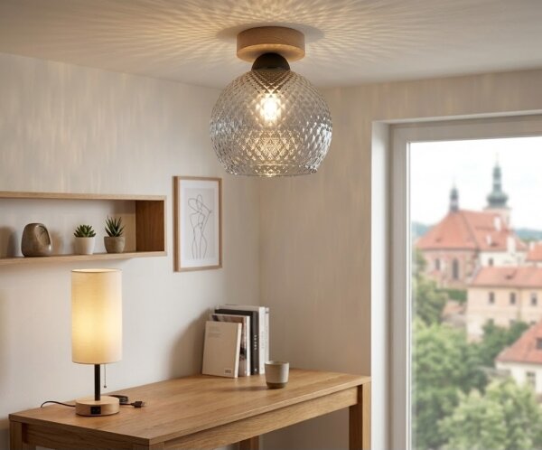 BRILAGI - LED Stropní svítidlo R GLASS 1xE27/60W/230V pr. 18 cm dub/kouř šedá
