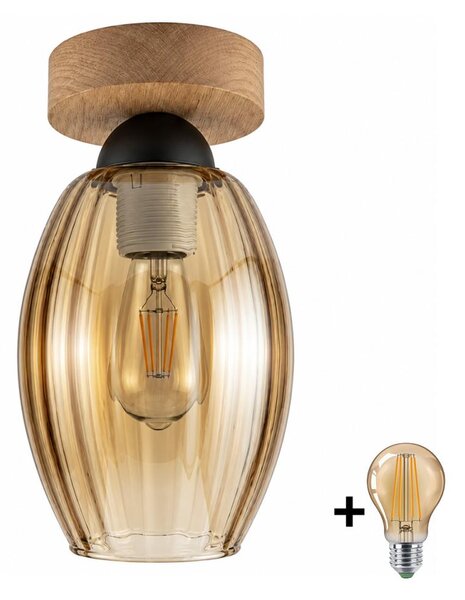 BRILAGI - LED Stropní svítidlo R GLASS 1xE27/60W/230V pr. 17cm dub/kouř béžová