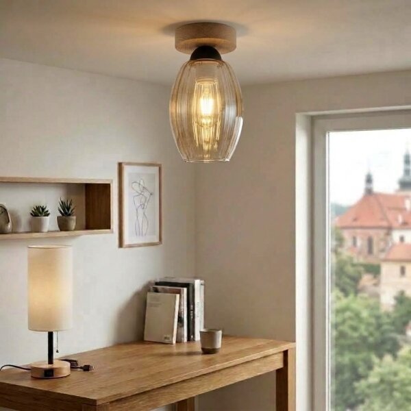 BRILAGI - LED Stropní svítidlo R GLASS 1xE27/60W/230V pr. 17cm dub/kouř béžová