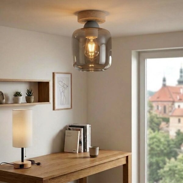 BRILAGI - LED Stropní svítidlo R GLASS 1xE27/60W/230V pr. 14 cm dub/kouř šedá