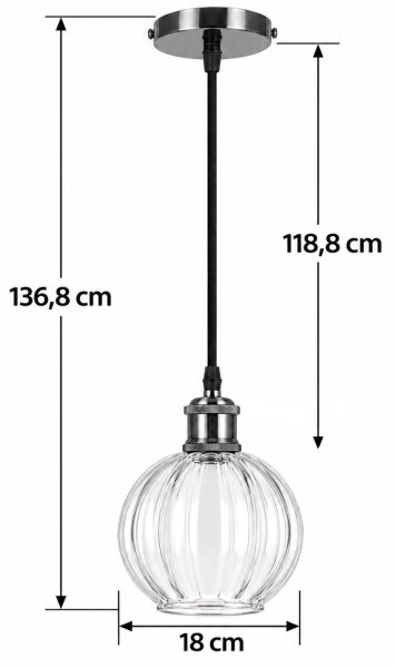 BRILAGI - LED Lustr na lanku RETRO GLASS 1xE27/60W/230V pr. 18 cm černá/čirá